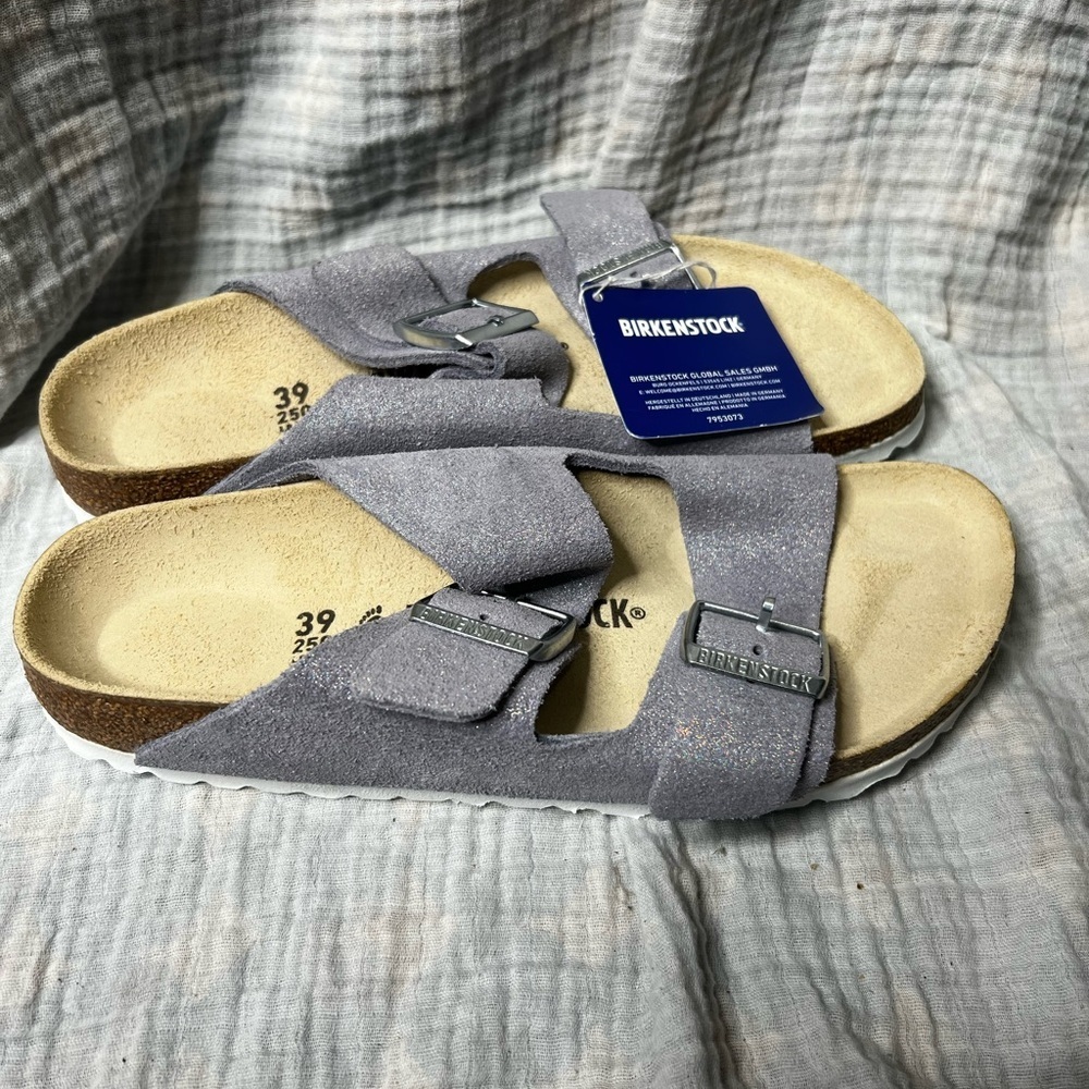 Birkenstock Arizona Suede Glitter Purple Sandals - Picture 4 of 6